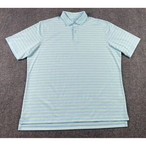 FG Tech Golf Polo Shirt Mens 2XL Blue Yellow Striped Short Sleeve Preppy USA